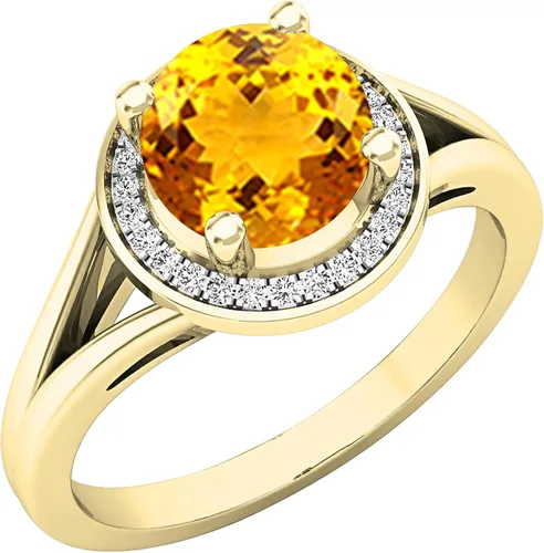 Miniatura 233 de Dazzlingrock Collection Anillo de compromiso redondo de 0.276 in con halo de diamante blanco y vástago dividido para ella en oro macizo de 14