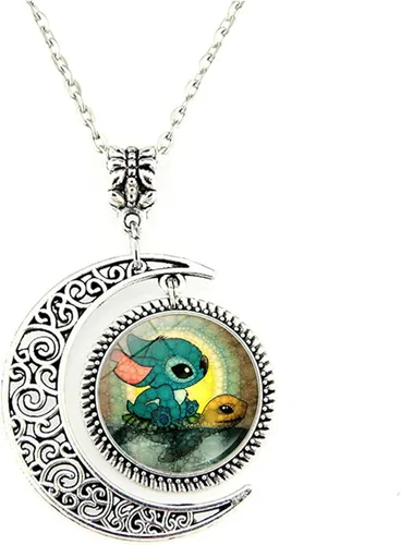AIIGOU Collar con colgante de luna, puntada y collar de tortuga, collar de caricaturas crecientes, Acero inoxidable, No es una piedra preciosa
