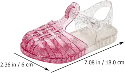 Miniatura 5 de USHOBE Sandalias de jalea de princesa para niñas, sandalias de verano para la playa, zapatos de gelatina con purpurina, sandalias planas