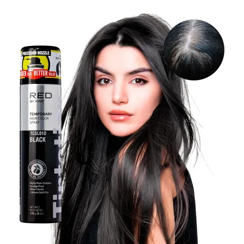 Red by Kiss Tintation Spray de color temporal para el cabello, cobertura instantánea de retoque de raíces grises, resistente al agua y a las Negro
