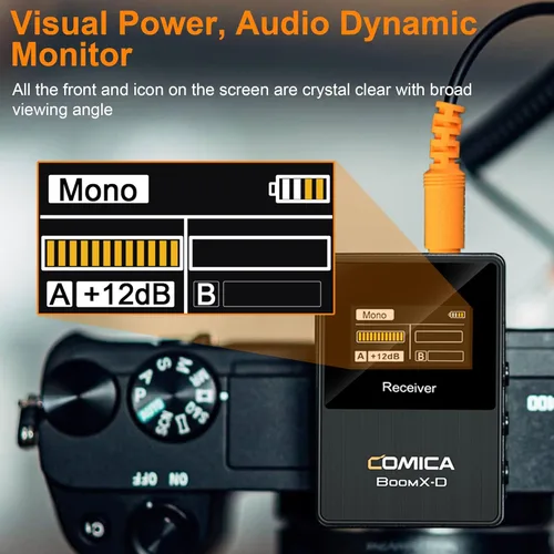 Miniatura 5 de Comica BoomX-D2 - Sistema de micrófono inalámbrico para cámaras, videocámaras, teléfonos inteligentes, portátiles, micrófono de solapa inalámbrico