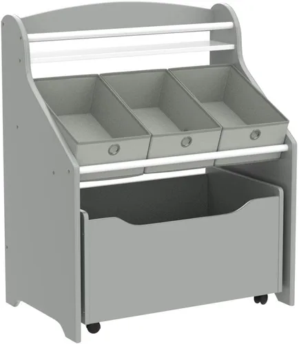Miniatura 4 de Humble Crew Estantería 3 en 1 para niños y organizador de almacenamiento de juguetes, gris, organizadores para niños pequeños con caja de juguetes