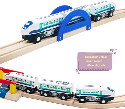 Miniatura 4 de Set de Accesorios de Pista de Tren de Madera de Bala de Alta Velocidad, Juguetes de Tren de Ciudad Compatibles con Pista de Tren de Madera