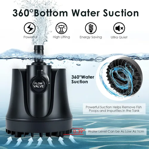 Miniatura 2 de AQQA Bomba de agua sumergible para acuario de 265-800 GPH con interruptor ajustable, eliminación de agua y bomba de limpieza de sumidero de drenaje