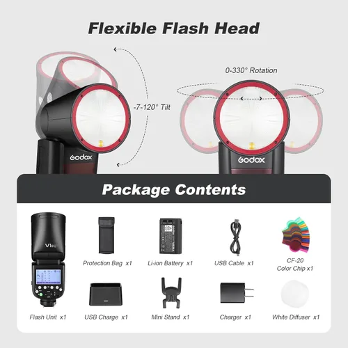 Miniatura 9 de Godox V1S USA V1 SU Flash de cabeza redonda para Sony TTL Hot Shoe 2.4G X Inalámbrico HSS 1/8000s Batería de litio de 2980mAh Lámpara de modelado