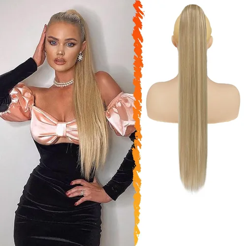 Miniatura 19 de BARSDAR Extensión de cola de caballo corta y recta - Extensiones de pelo con cordón de 16 pulgadas, rubio para mujeres - Extensiones de pelo Rubio