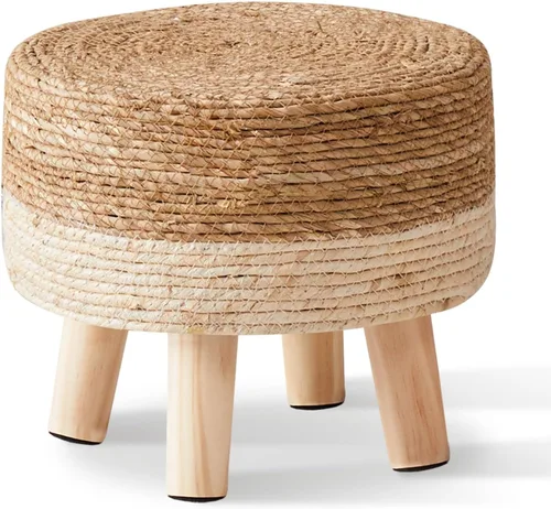 Miniatura 10 de Wimarsbon Reposapiés Otomano de Hierba Marina Natural Rectangular Reposapiés Puf Otomanos con Patas de Madera Tejido a Mano Taburete Escalón