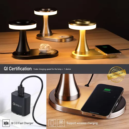 Miniatura 2 de O'Bright - Lámpara de mesa LED portátil con almohadilla de carga inalámbrica, lámpara de noche regulable y recargable, luz ambiental para plateado