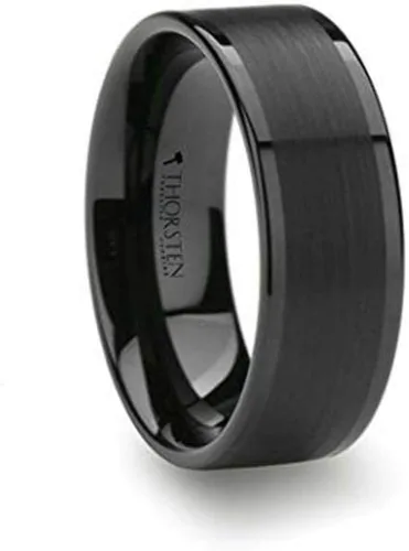 Miniatura 2 de Roy Rose Jewelry Anillo de tungsteno negro con acabado cepillado y bordes pulidos, juego único de anillos de boda para parejas, 0.157 in y 0.315 in