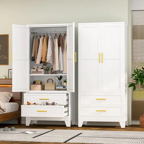 Miniatura 22 de RIETERN Armario Ropero de Metal, 71" de Alto Armario de Dormitorio con Espejo, 1 Cajón, Estantes Ajustables, y Barra para Colgar, Armarios de Acero