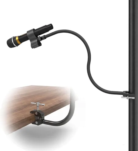 Kereal Microphone Stand Arm Gooseneck 22” Extender Mic Clip With 1/4" to 3/8" Adapter Mount & Metal Crab Clamp,Mic Holder For Podium,Kick