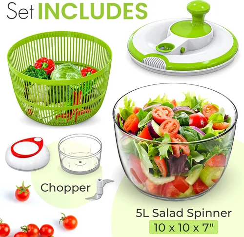 Miniatura 3 de Molinillo de ensalada, lavadora de lechuga de gran capacidad de 5 litros con mecanismo de giro fácil, secadora de verduras sin BPA para cocina.