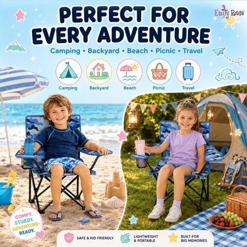 Miniatura 6 de Emily Rose Silla de Playa y Campamento Plegable para Niños con Seguro de Seguridad - Silla de Viaje y Campamento para Niños, Niñas y Bebés de 2 a 7