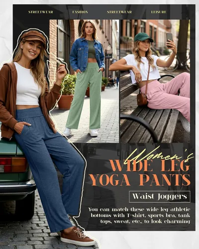 Miniatura 201 de Neer - Conjunto de 3 pantalones de yoga de pierna ancha para mujer - Pantalones deportivos cómodos, holgados, de cintura alta y casuales