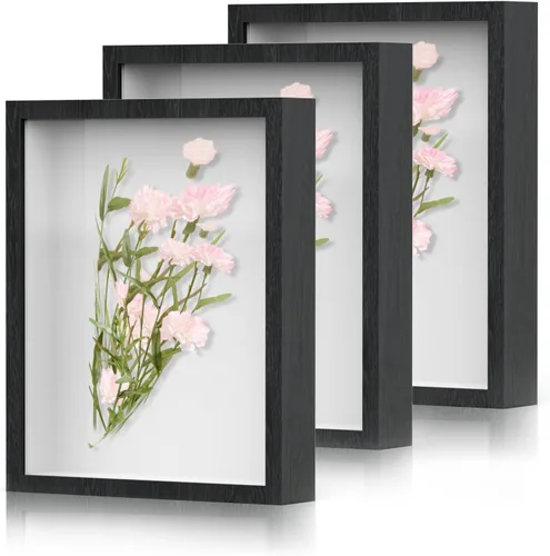 Marco de Caja de Sombra 8x10 pulgadas - Paquete de 3 Cajas de Sombra Profunda de Madera con Vidrio, Vitrinas de Exhibición Adecuadas para Fotos,