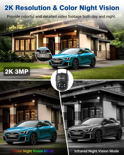 Miniatura 4 de Septekon 2K Cámaras de seguridad solar inalámbricas para exteriores 2 paquete, cámara para exteriores con batería de 360°PTZ, cámara WiFi de 2.4G