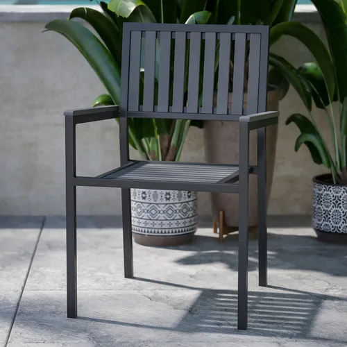 Miniatura 2 de Flash Furniture Harris - Juego de 2 sillas comerciales para interiores y exteriores, respaldo y asiento con listones de poliresina negra, marco