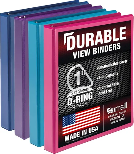 Miniatura 51 de Samsill Carpeta duradera de 1.5 pulgadas, fabricada en los Estados Unidos, carpeta de anillos en D, carpeta transparente personalizable, color rojo