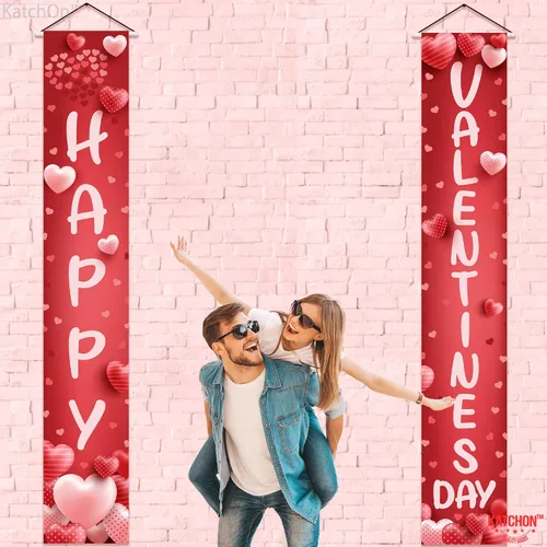 Miniatura 6 de KatchOn, Cartel de feliz día de San Valentín – XL, 72 x 12 pulgadas Cartel de puerta de San Valentín para decoraciones de feliz día de San
