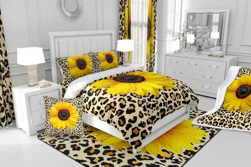 Miniatura 4 de Erosebridal Funda de edredón de leopardo, juego de cama de girasol, diseño abstracto de piel de guepardo para niños, niñas y mujeres, hombre, funda