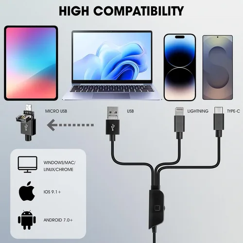 Miniatura 2 de Microscopio USB 1080P con soporte de metal, cámara de microscopio digital de mano 50X-1000X compatible con iPhone/Android/Windows/Mac Negro