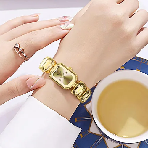 Miniatura 2 de Reloj de pulsera de cristal de lujo para mujer, elegante, rectangular, minimalista, con esfera de diamantes, impermeable, a la moda, delicado