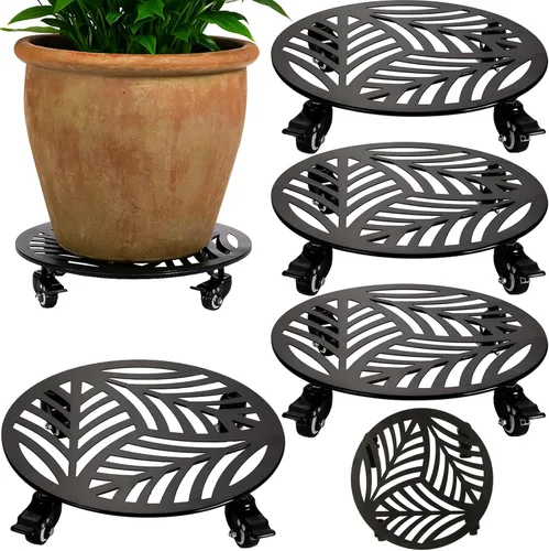 Miniatura 14 de 1 paquete de 30 cm de gran organizador de plantas de metal con 3 ruedas de PU metálicas, soporte rodante para plantas con ruedas para interiores