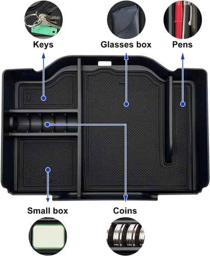 Miniatura 5 de Organizador de consola central compatible con Dodge RAM 1500 2500 3500 2026 2025 2024 2023 2022-2019 Accesorios Caja de almacenamiento interior Negro