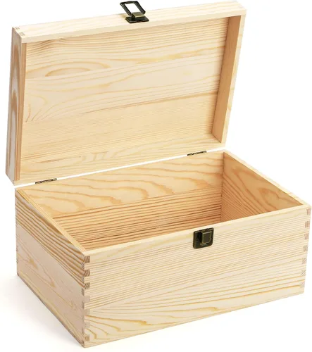 yarlung Caja de madera sin terminar con tapa con bisagras, caja de memoria grande de 12 x 8 x 6 pulgadas para manualidades, caja de regalo sin