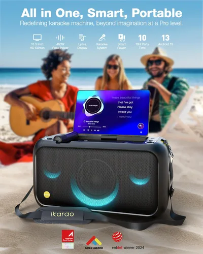 Miniatura 2 de Ikarao Máquina de karaoke para adultos con pantalla de letras, pantalla integrada de 13.3 pulgadas, máquina de karaoke verdaderamente todo en uno
