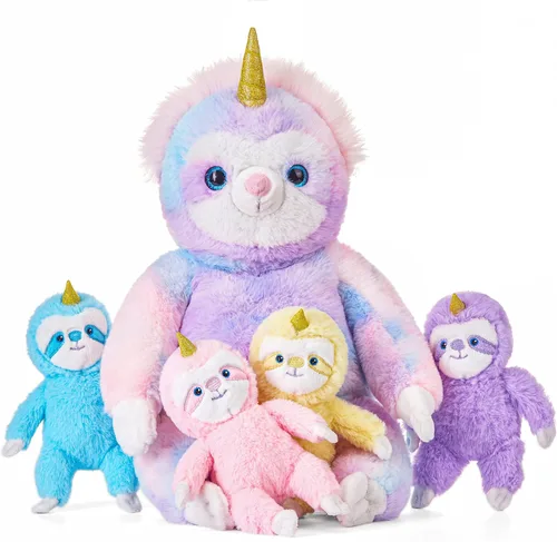 Miniatura 17 de IKASA Muñeco de peluche de mamá gato, juguete de peluche suave y abrazable de 16" con pequeños mini bebés gatitos, regalos para niños, niñas y niños