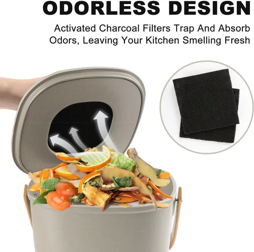 Miniatura 3 de Contenedor de Compost para Cocina, LALASTAR Cubo de Compost de Encimera con Tapa, Hecho de Fibra de Bambú Sostenible, Cubo de Compost Interior Negro