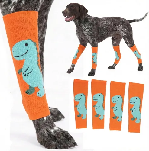 Miniatura 12 de LovinPet Paquete de 4 rodilleras para perro, calentadores de piernas estilo dinosaurio para perros medianos y grandes, elásticos en 4 direcciones