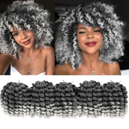 Miniatura 43 de Cabello de Ganchillo Jamaicano Saltarín de 8 Pulgadas 5 Paquetes 2X Rizo de Varita Ringlet Cabello de Ganchillo Pre-Enrollado Rizo Saltarín