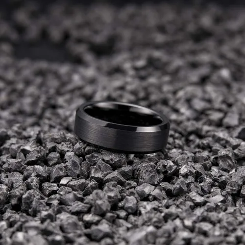 Miniatura 148 de King Will Anillo de boda de tungsteno para hombre, disponible en 15/64 a 25/64 de pulgada (6 a 10 mm), negro/plata, acabado mate, borde pulido