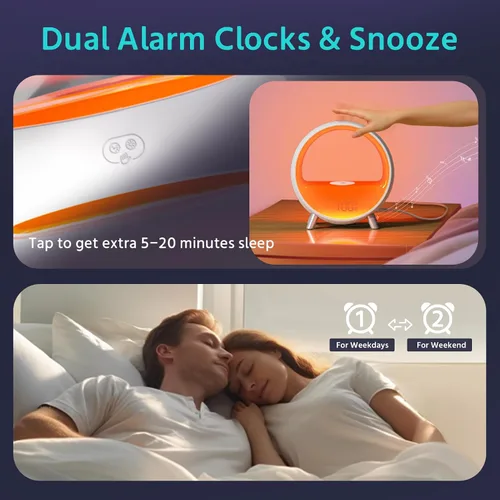 Miniatura 6 de MOMILLA Reloj despertador Sunrise con estación de carga inalámbrica de 15 W, altavoz Bluetooth y máquina de ruido blanco, luz de despertador