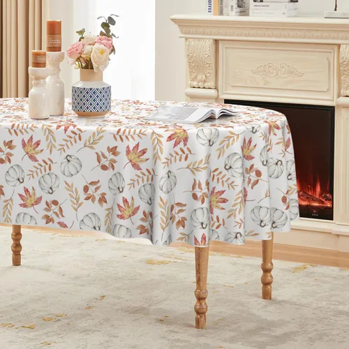 Miniatura 7 de Horaldaily Mantel rectangular de otoño de 60 x 104 pulgadas, diseño de calabazas y hojas azules de cosecha de otoño de Acción de Gracias