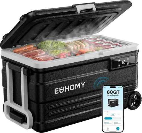 EUHOMY Refrigerador de 12 Voltios, 80QT(75L) Refrigerador 12V, Enfriador Eléctrico con Control por APP, Refrigerador para Auto 12/24V DC 100-240V