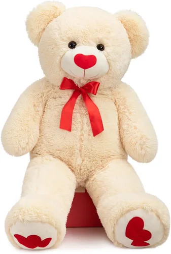 Miniatura 8 de HollyHOME Oso de Peluche Grande Animal de Peluche Oso Grande de Felpa con Corazón Rojo para Novia y Niños Juguete de Regalo de Vacaciones 36 Beige
