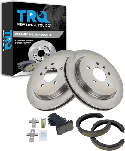 Miniatura 128 de TRQ Kit de pastillas de freno y rotor Posi trasero premium con zapatas de estacionamiento para camión GM SUV