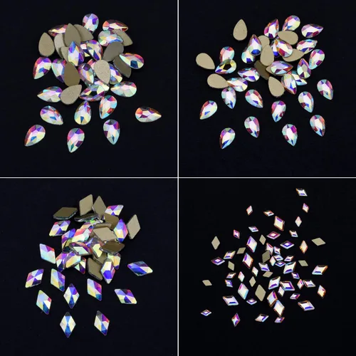 Miniatura 5 de Juego de 240 piezas de diamantes de imitación AB de cristal AB de 12 estilos populares con parte trasera plana, varios tamaños, para decoración