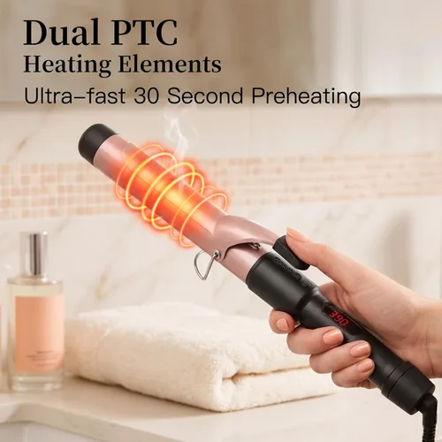 Miniatura 3 de MEGAWISE Pro - Rizador de pelo de cerámica de 1.25 pulgadas con calentamiento rápido PTC de los años 60, agarre y punta antiquemaduras, apagado