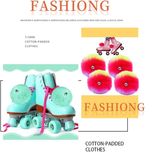 Miniatura 5 de 2 pompones para patinaje sobre ruedas para mujeres y niñas, de princesa, para patinaje sobre hielo, bolas de pompón con cascabeles peludos para Rosa