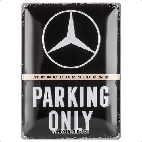 Nostalgic-Art Cartel de hojalata retro – Mercedes-Benz – Solo aparcamiento – Idea de regalo para accesorios de coche, placa de metal, diseño vintage