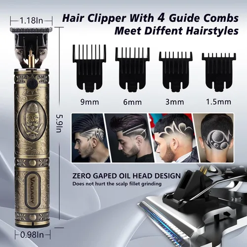 Miniatura 4 de VAGARY Cortapelos eléctrico profesional para hombres, recortadora de pelo de barba con cuchilla en T, cortadora de pelo eléctrica inalámbrica