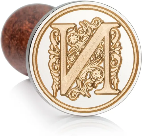 Miniatura 46 de Sello de cera Mceal, sello grande de 1 1/5"(30mm) de diámetro, cabeza de latón plateado con mango de madera, serie de letras de la A a la Z