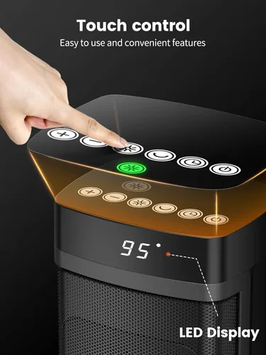 Miniatura 5 de Calentador de espacio de 21 pulgadas - 1500 W calentadores rápidos para uso en interiores - Calentador eléctrico oscilante de 70° con control remoto