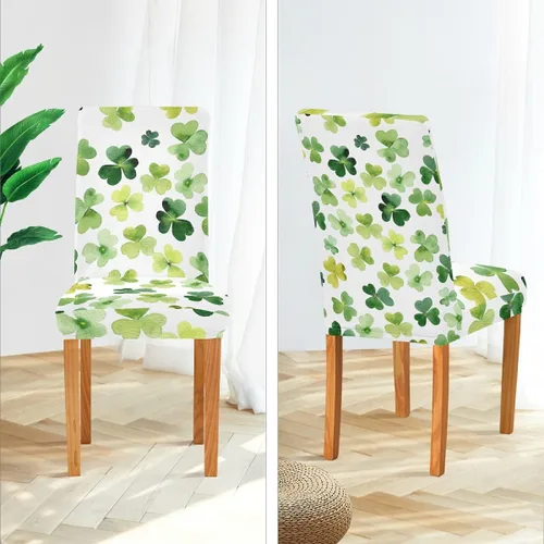 Miniatura 4 de Juego de 2 fundas elásticas para sillas de comedor con trébol del día de San Patricio, fundas protectoras extraíbles y lavables para comedor