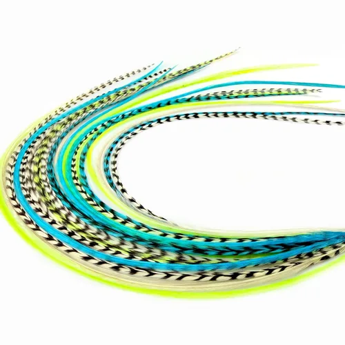Miniatura 20 de 21 extensiones de cabello de color azul, kit de gallo de 9 a 14 pulgadas de largo, con 20 cuentas de microenlace, plumas 100% reales, estilo bohemio