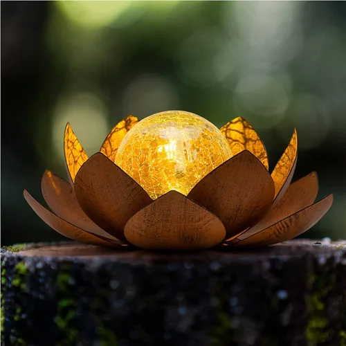 Miniatura 8 de Huaxu Luces solares para jardín al aire libre, decoración de loto de cristal con forma de globo agrietado, decoración de flores LED impermeables